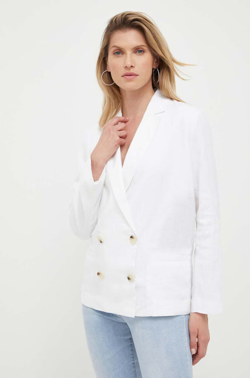 Armani Exchange Ленено сако в бяло с едно копче с изчистен дизайн - Pepit.bg