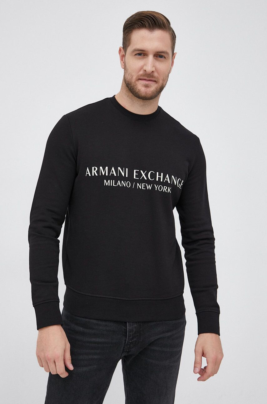 Armani Exchange Памучен суичър мъжки в черно с принт - Pepit.bg