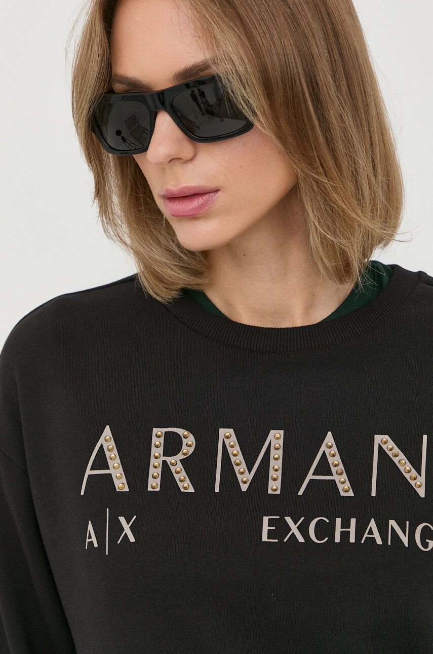 Armani Exchange Памучен суичър в черно с принт - Pepit.bg