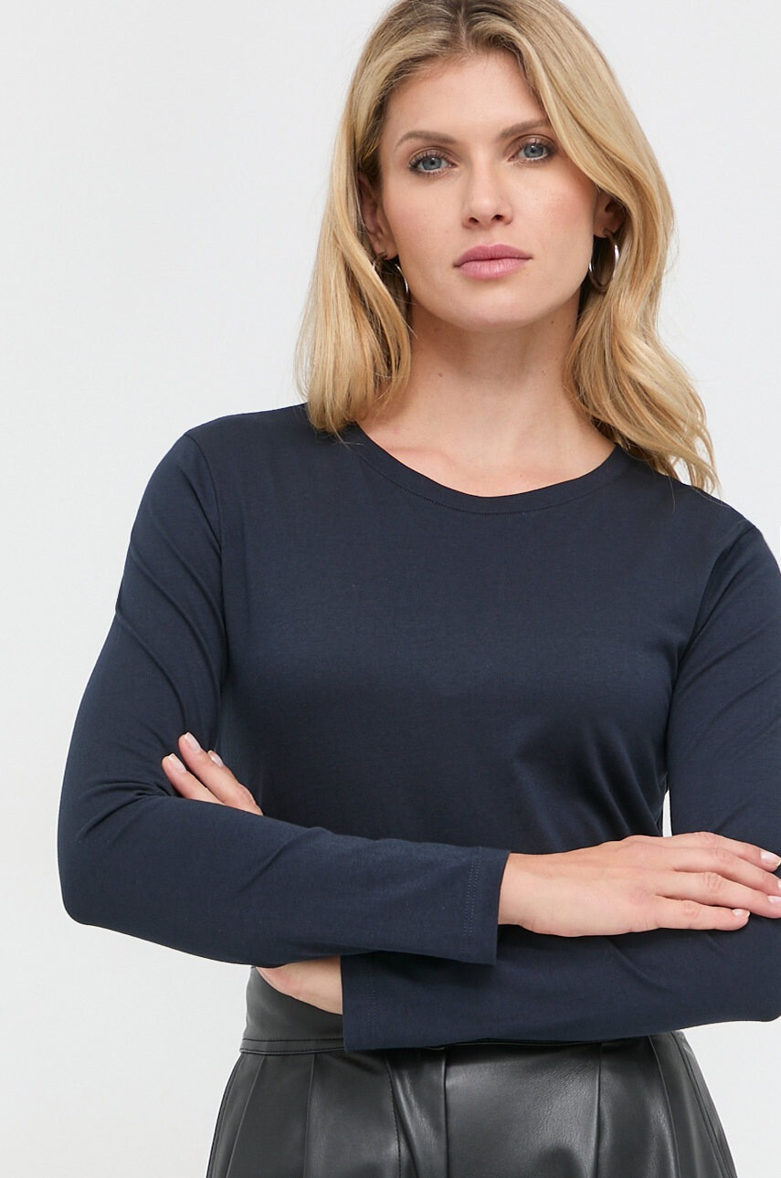 Armani Exchange Памучна блуза с дълги ръкави в тъмносиньо - Pepit.bg