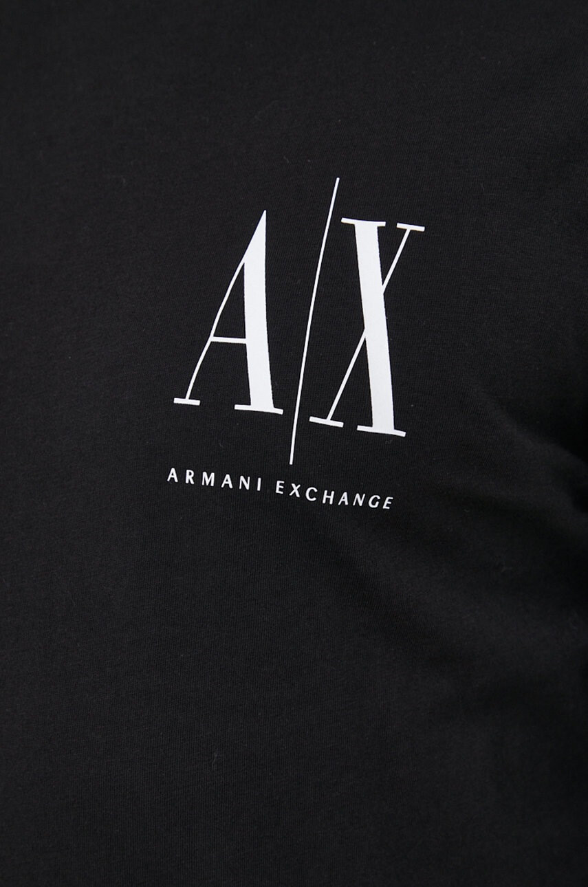 Armani Exchange Памучна блуза с дълги ръкави в черно с принт - Pepit.bg