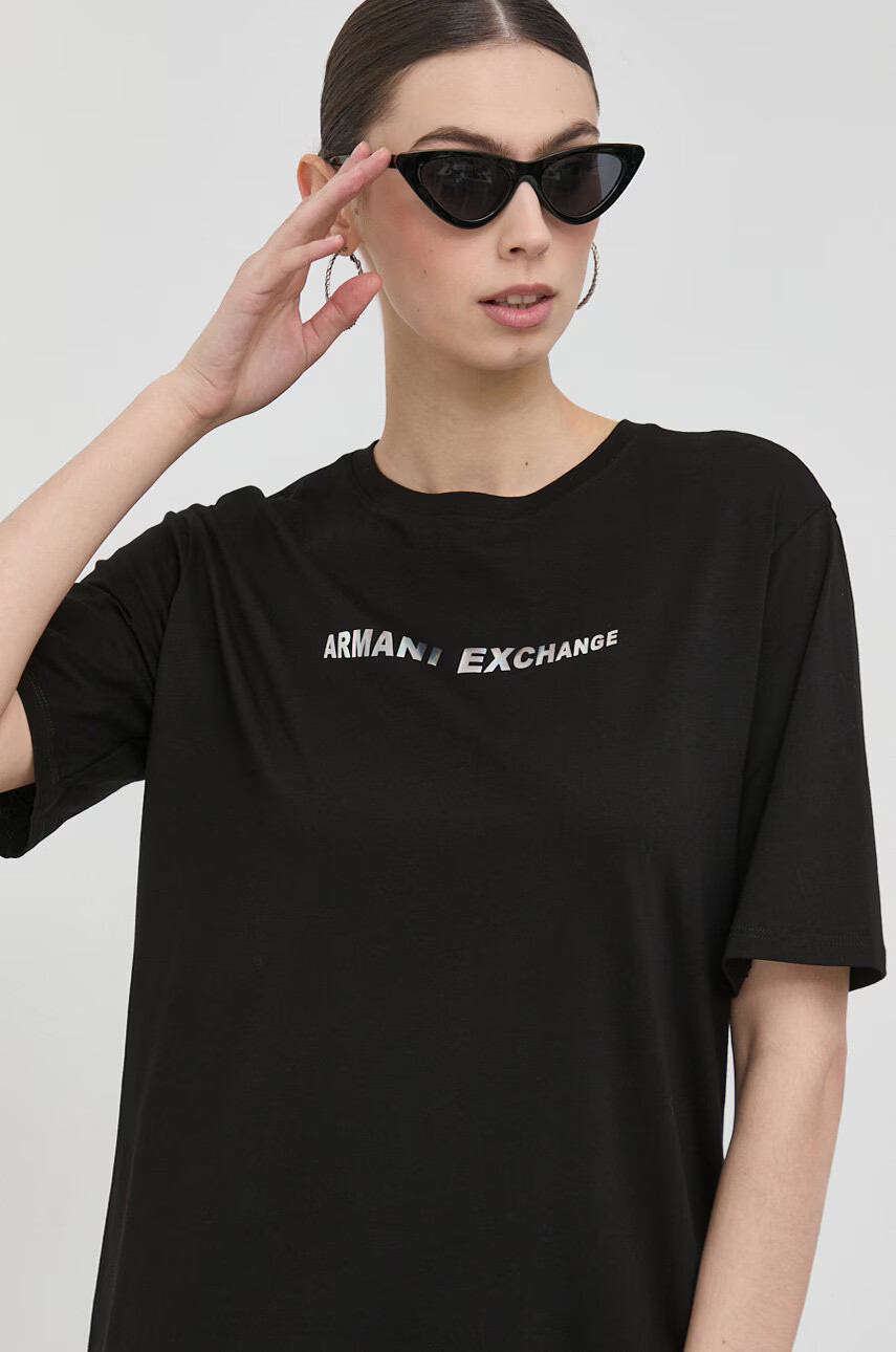 Armani Exchange Памучна рокля в черно къс модел със стандартна кройка - Pepit.bg