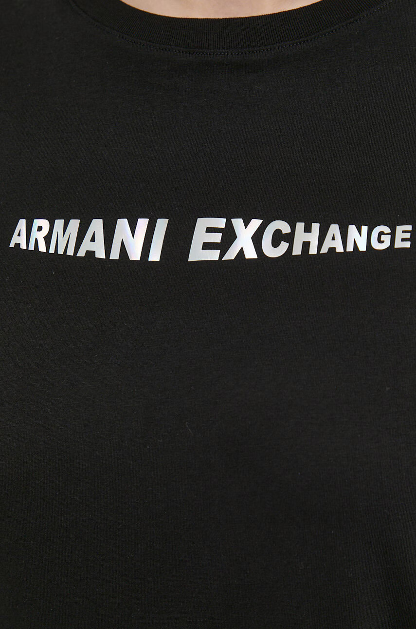 Armani Exchange Памучна рокля в черно къс модел със стандартна кройка - Pepit.bg