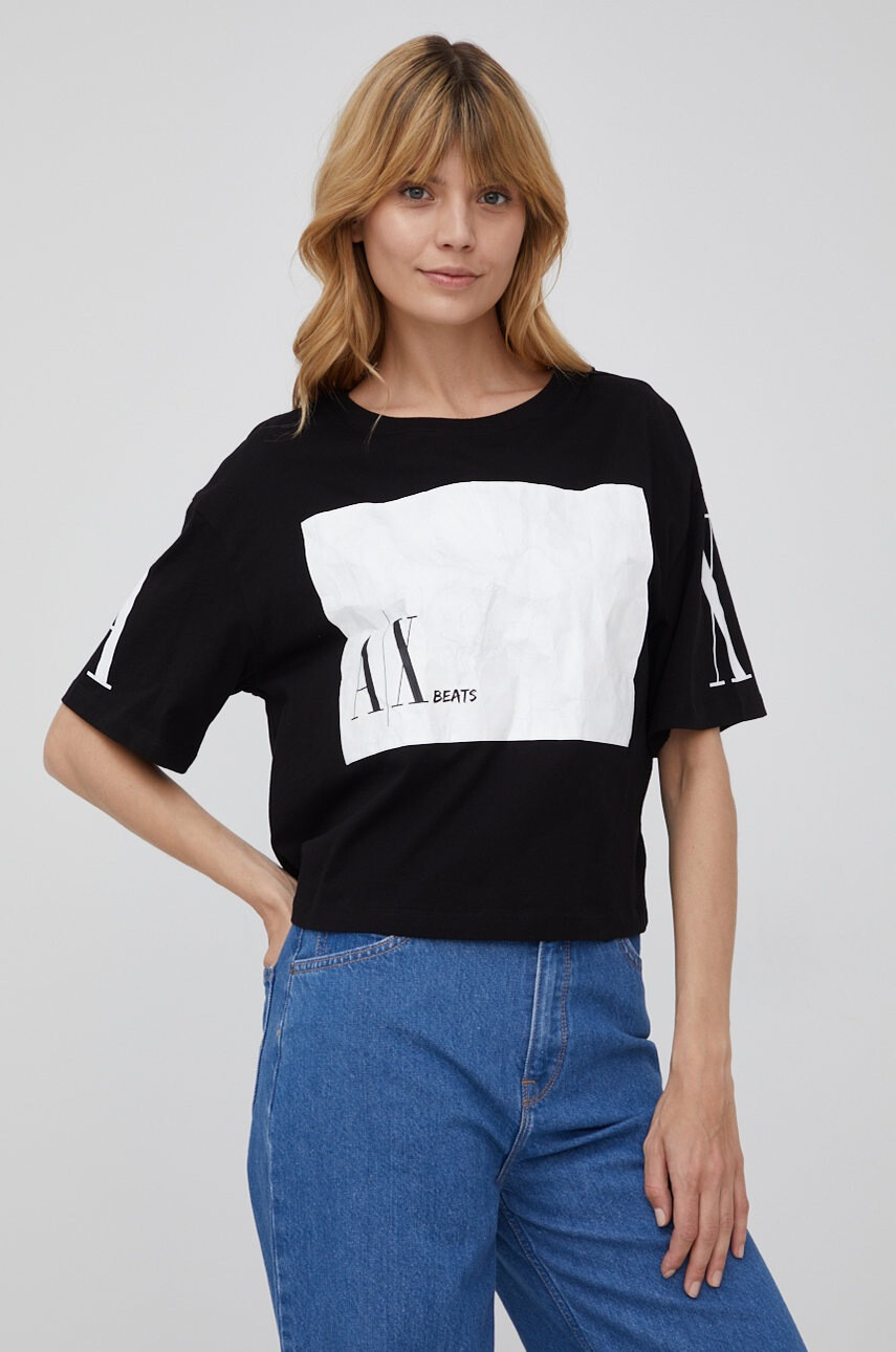 Armani Exchange Памучна тениска в черно - Pepit.bg