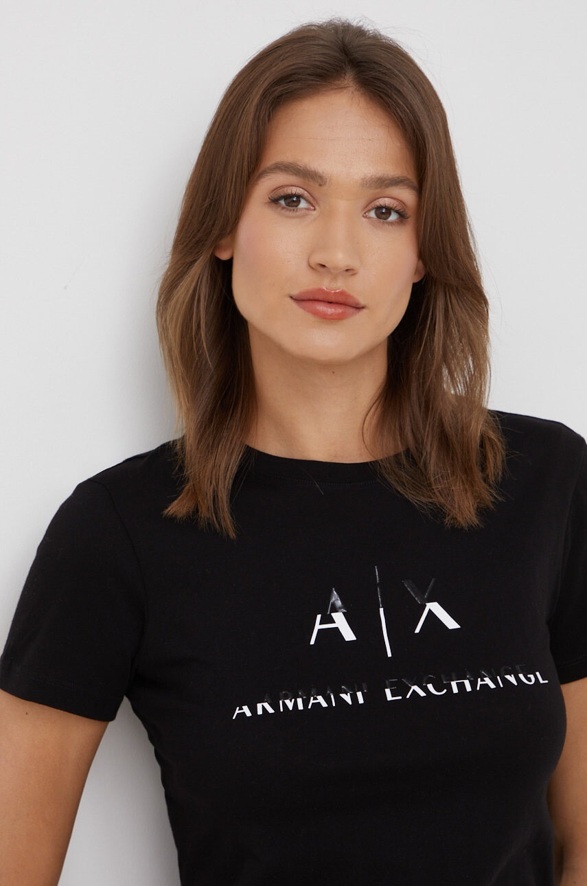 Armani Exchange Памучна тениска в черно - Pepit.bg