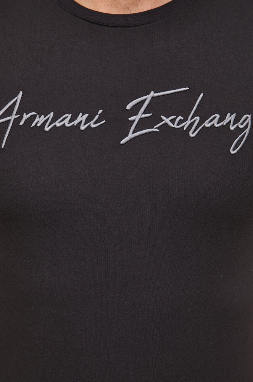 Armani Exchange Памучна тениска в черно с апликация - Pepit.bg