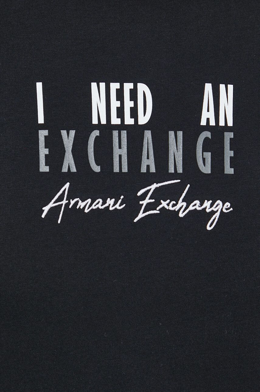 Armani Exchange Памучна тениска в черно с принт - Pepit.bg