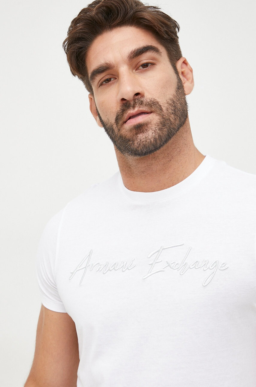 Armani Exchange Памучна тениска в бяло с апликация - Pepit.bg
