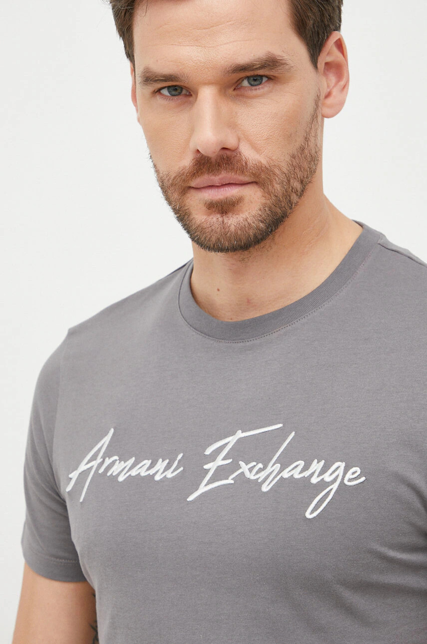 Armani Exchange Памучна тениска в розово - Pepit.bg