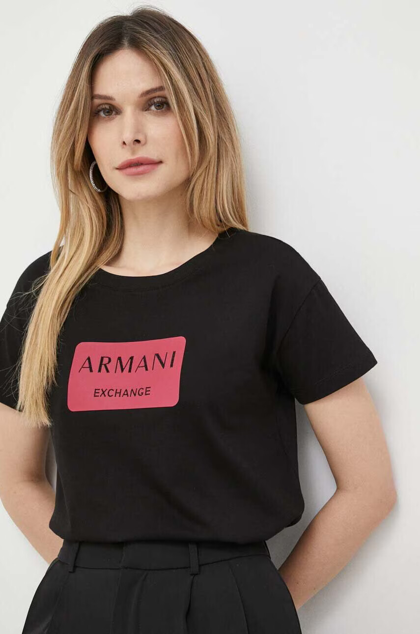 Armani Exchange Памучна тениска в черно - Pepit.bg