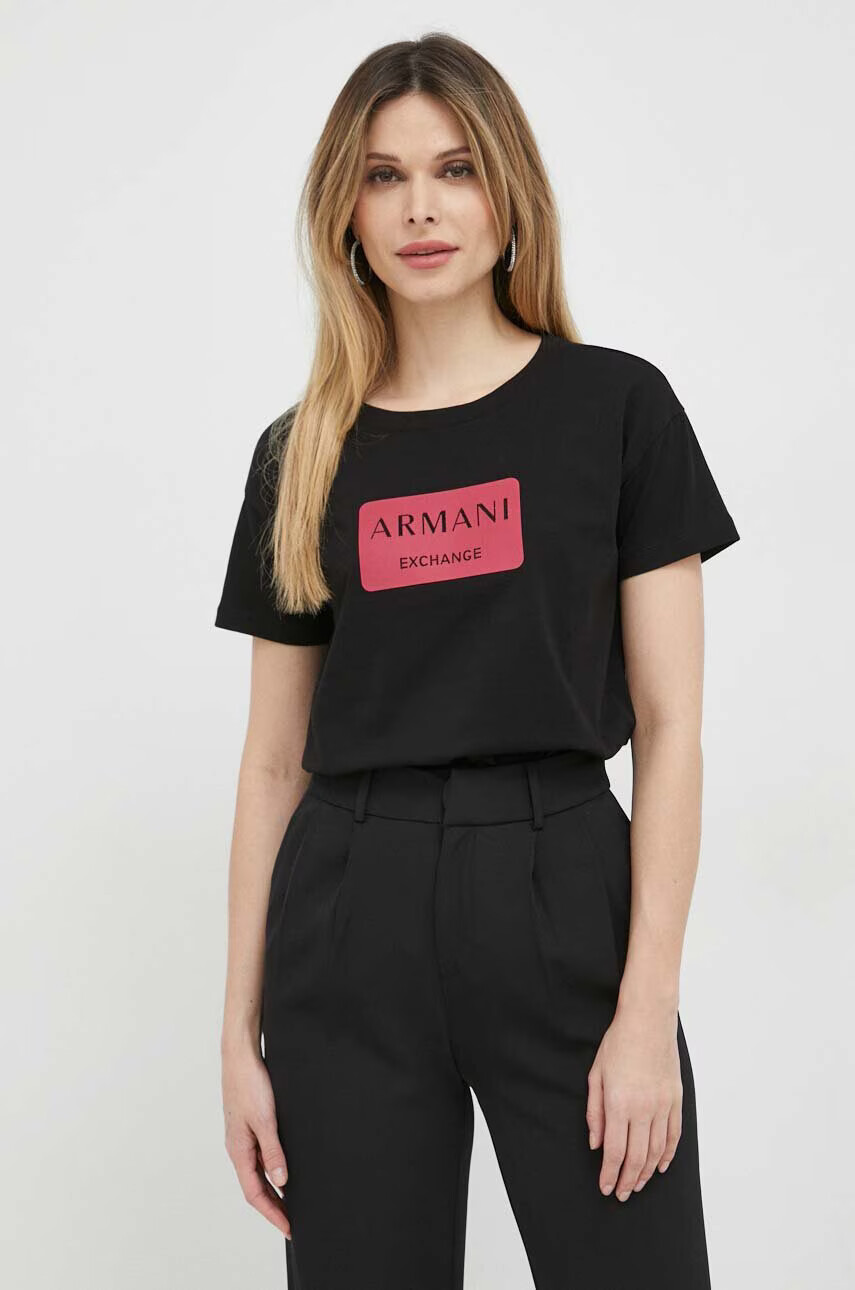 Armani Exchange Памучна тениска в черно - Pepit.bg