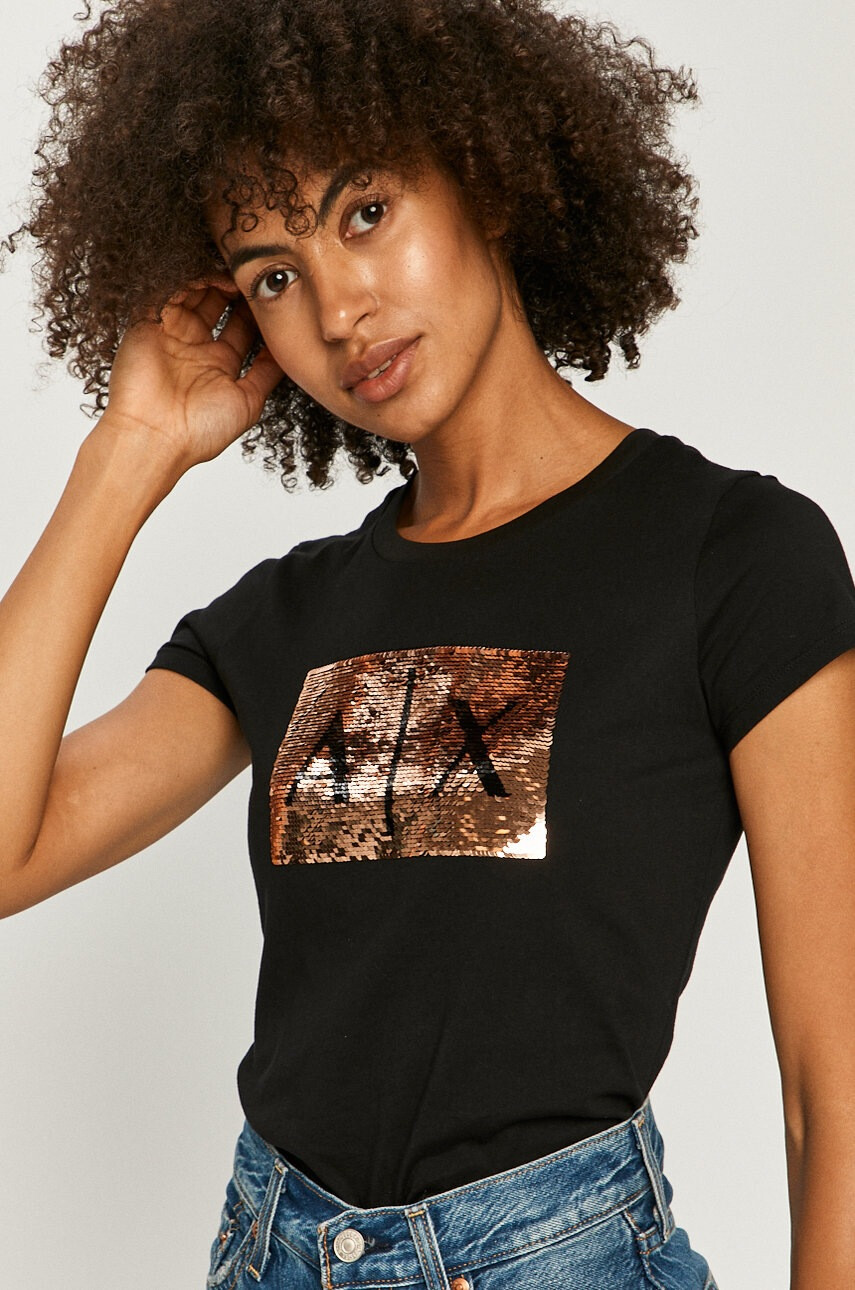 Armani Exchange Памучна тениска в черно - Pepit.bg