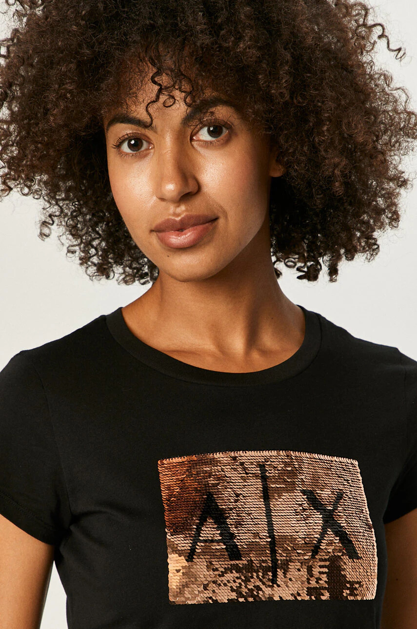 Armani Exchange Памучна тениска в черно - Pepit.bg