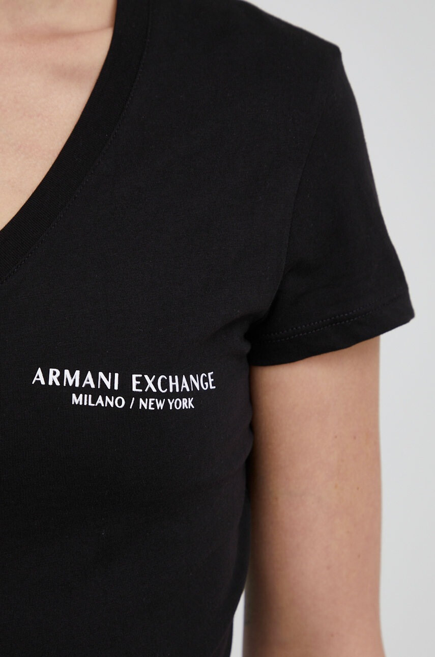 Armani Exchange Памучна тениска в черно - Pepit.bg