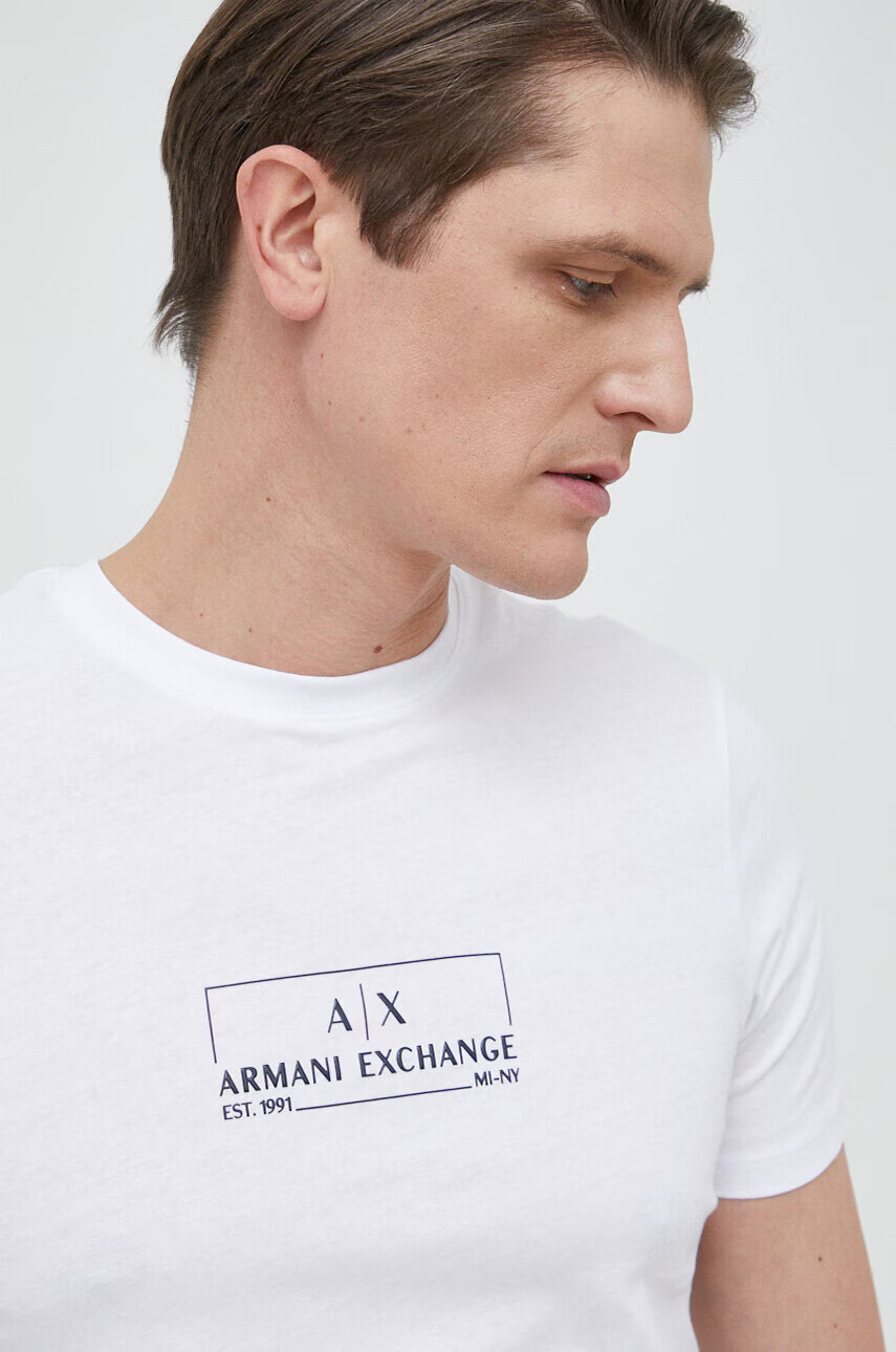 Armani Exchange Памучна тениска в бяло с принт - Pepit.bg