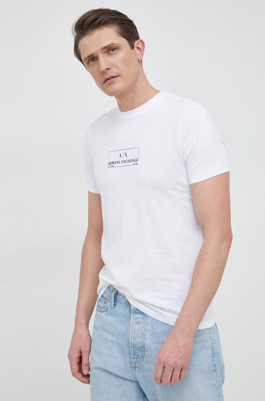Armani Exchange Памучна тениска в бяло с принт - Pepit.bg