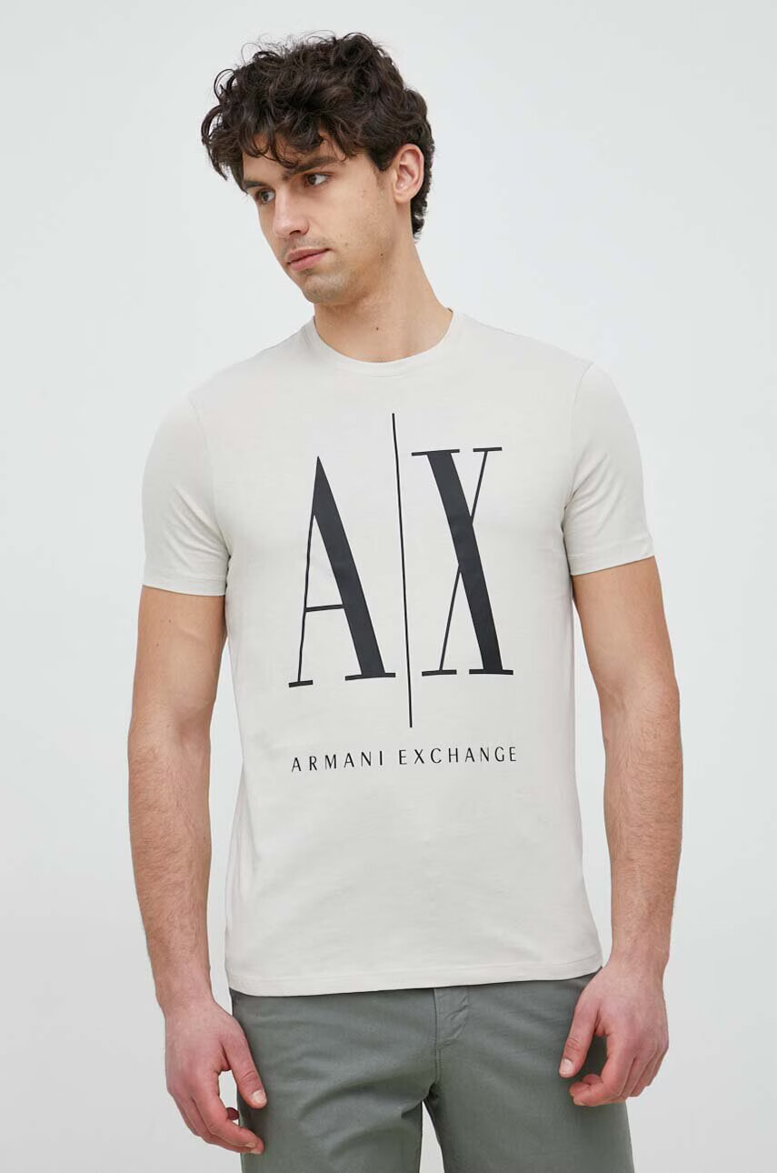 Armani Exchange Памучна тениска в бежово с принт - Pepit.bg