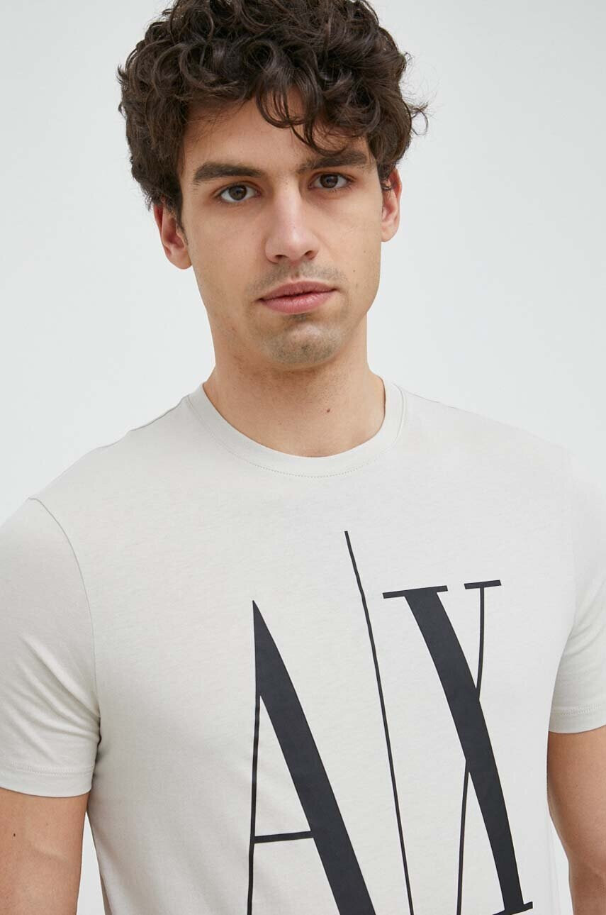 Armani Exchange Памучна тениска в бежово с принт - Pepit.bg