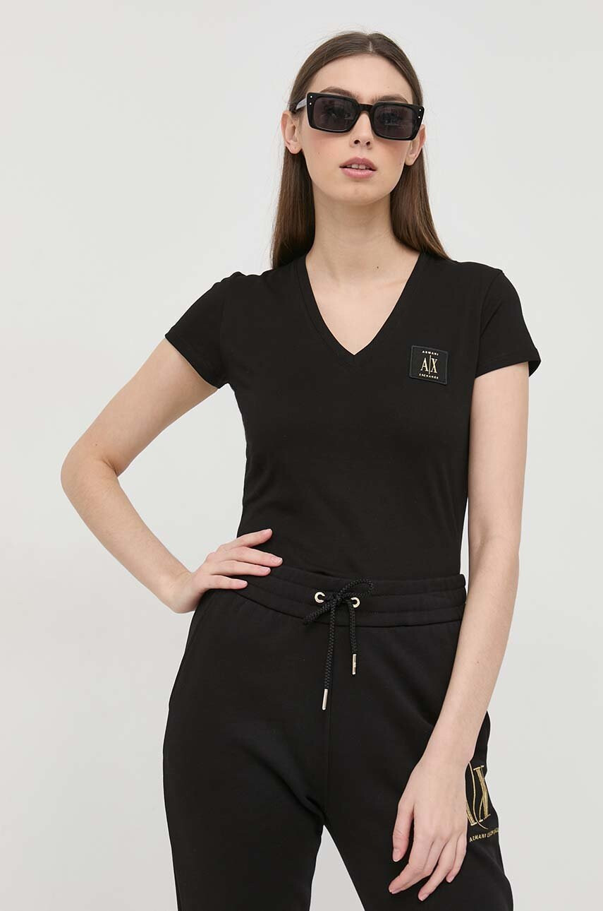 Armani Exchange Памучна тениска в черно - Pepit.bg