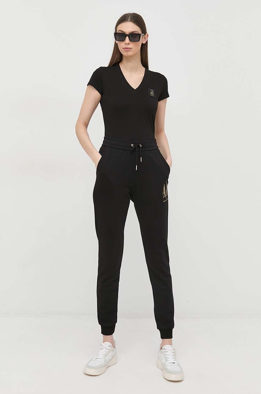 Armani Exchange Памучна тениска в черно - Pepit.bg