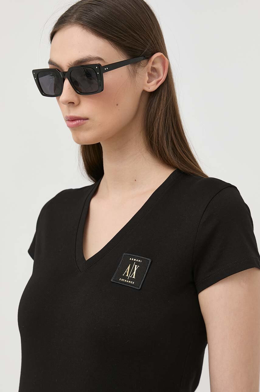 Armani Exchange Памучна тениска в черно - Pepit.bg