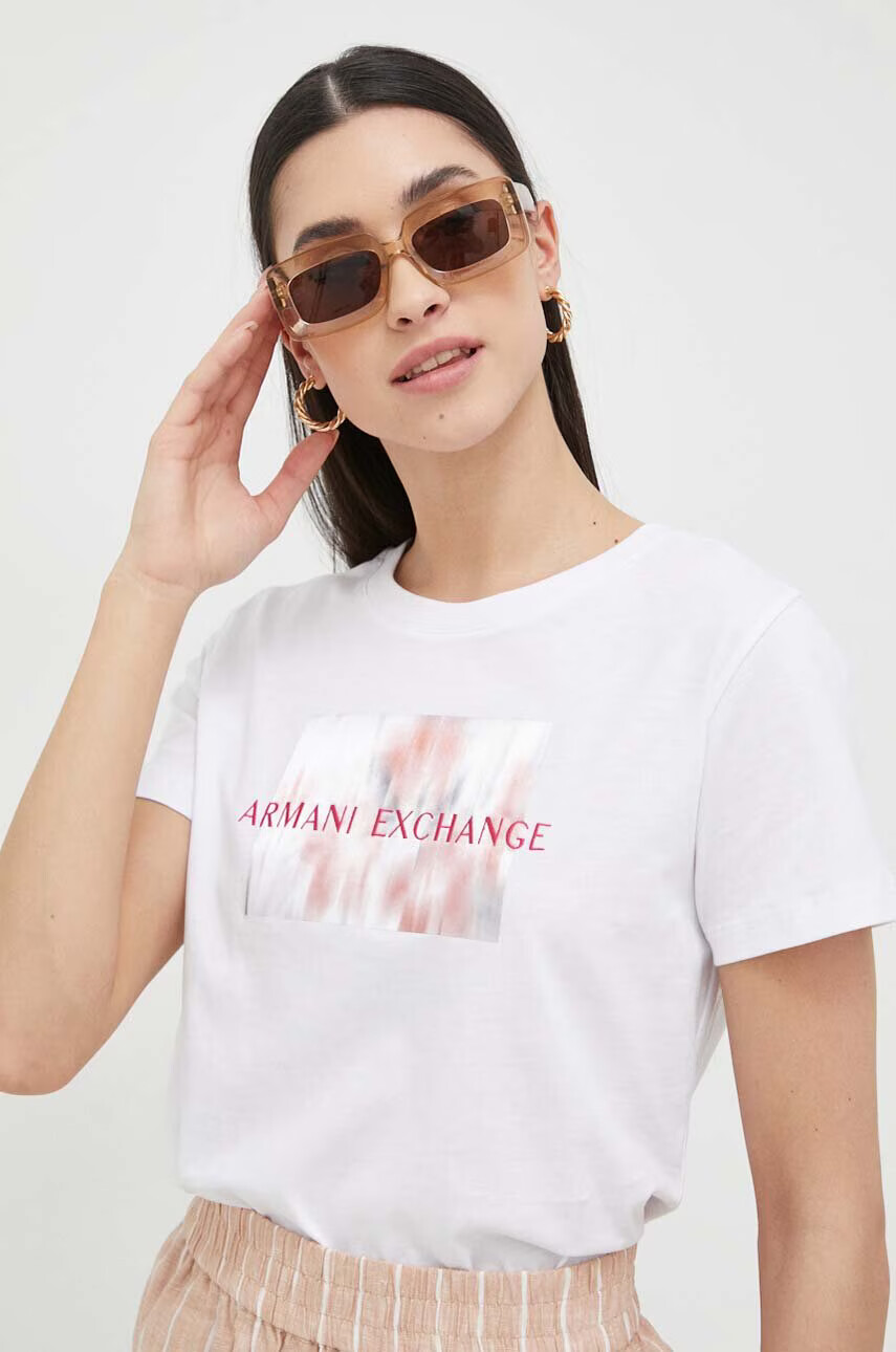 Armani Exchange Памучна тениска в бяло - Pepit.bg