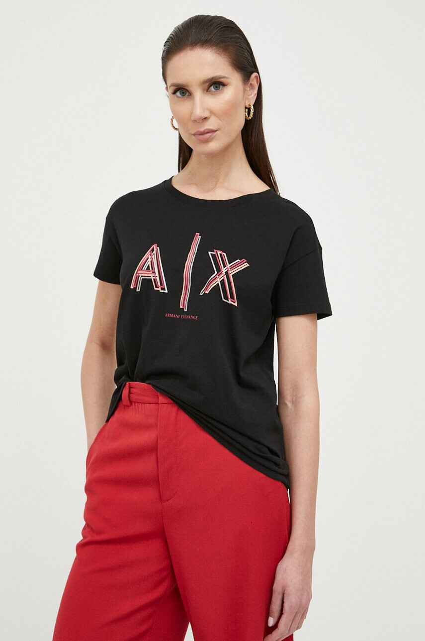 Armani Exchange Памучна тениска в черно - Pepit.bg