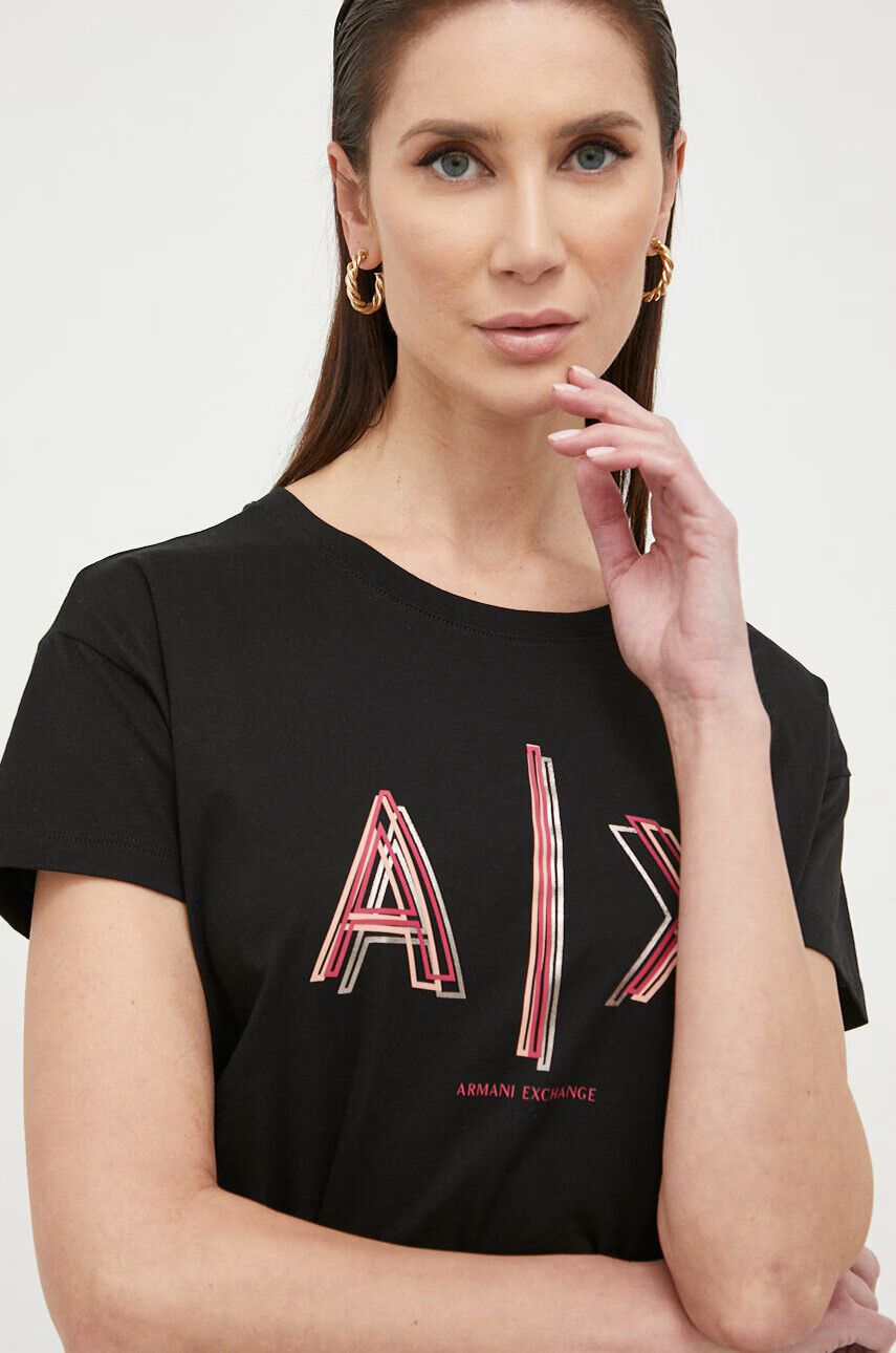 Armani Exchange Памучна тениска в черно - Pepit.bg