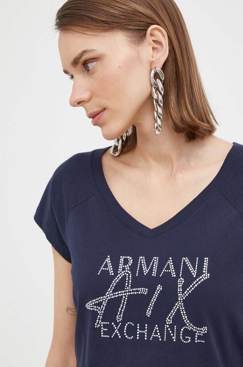 Armani Exchange Памучна тениска в тъмносиньо - Pepit.bg