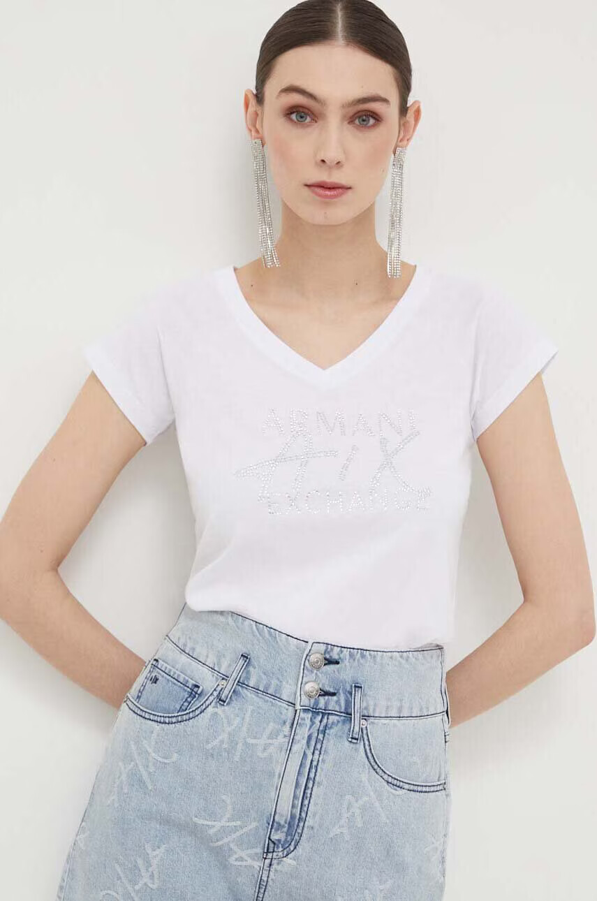 Armani Exchange Памучна тениска в бяло - Pepit.bg