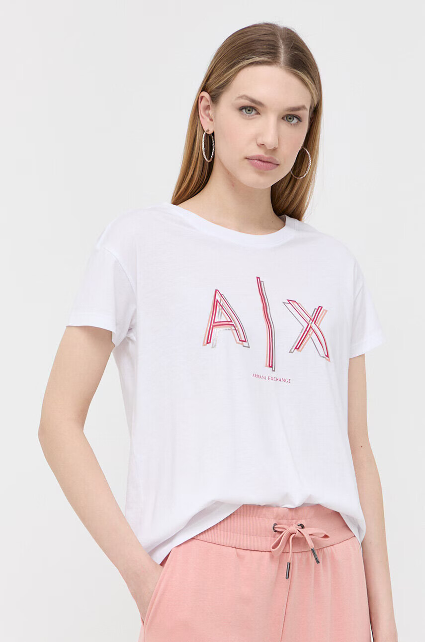 Armani Exchange Памучна тениска в розово - Pepit.bg