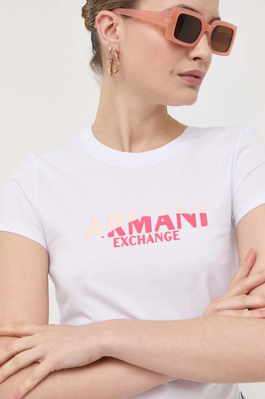 Armani Exchange Памучна тениска в бяло - Pepit.bg