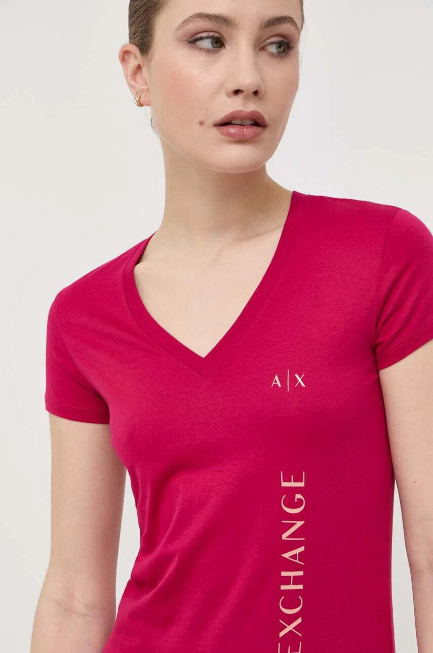 Armani Exchange Памучна тениска в розово - Pepit.bg