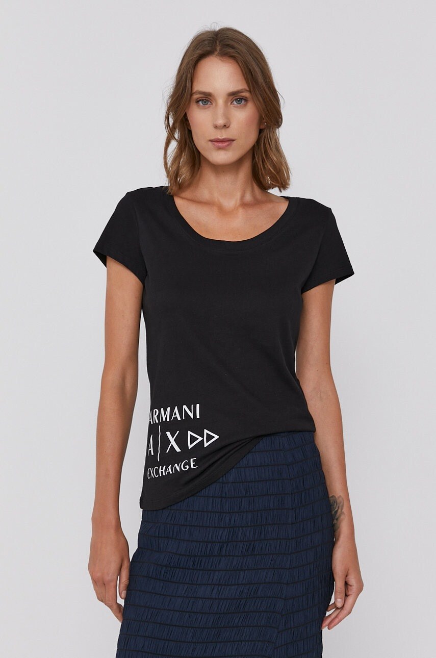Armani Exchange Памучна тениска в черно - Pepit.bg