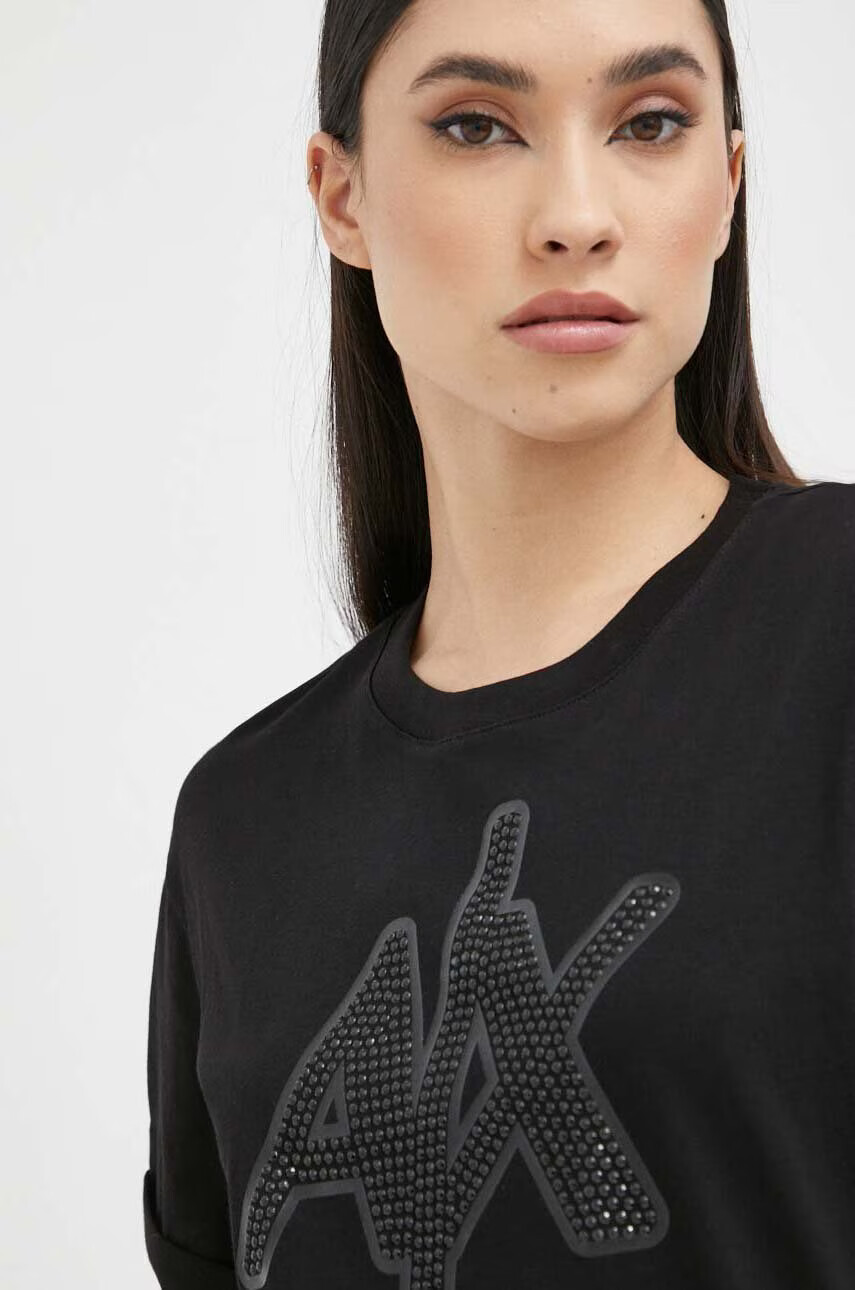 Armani Exchange Памучна тениска в черно - Pepit.bg