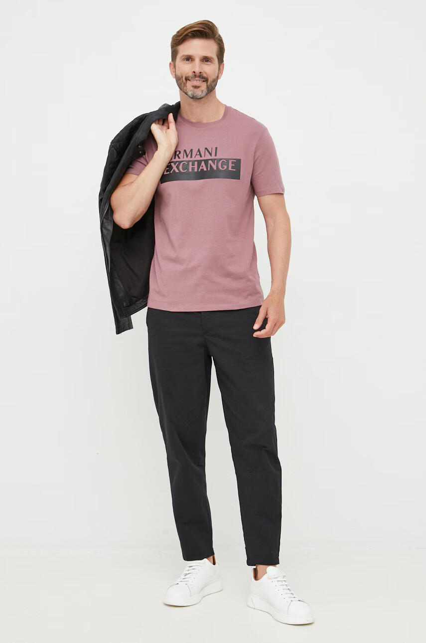 Armani Exchange Памучна тениска в розово - Pepit.bg