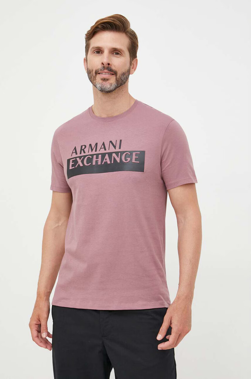 Armani Exchange Памучна тениска в розово - Pepit.bg