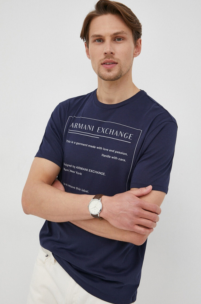 Armani Exchange Памучна тениска в тъмносиньо - Pepit.bg