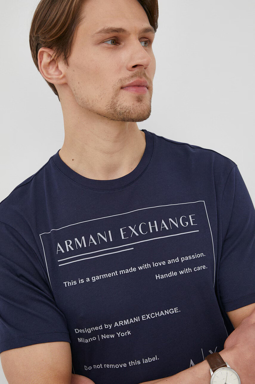 Armani Exchange Памучна тениска в тъмносиньо - Pepit.bg