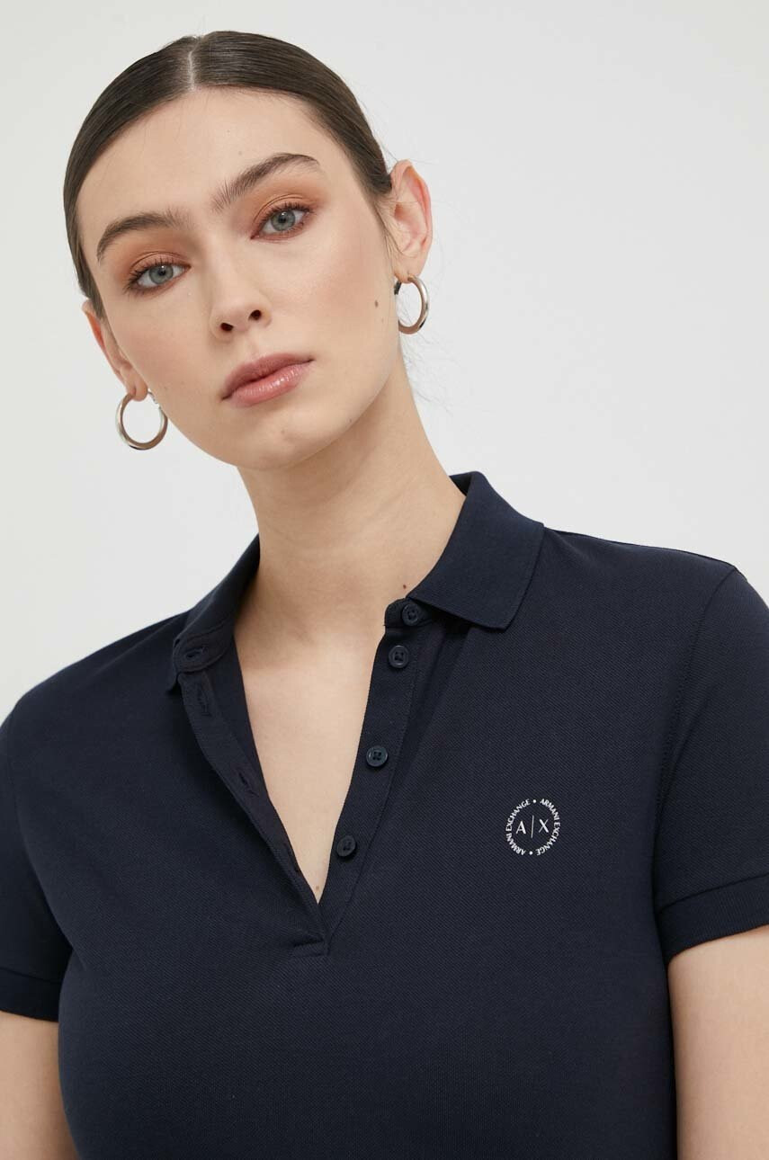 Armani Exchange Памучна тениска с яка в тъмносиньо - Pepit.bg