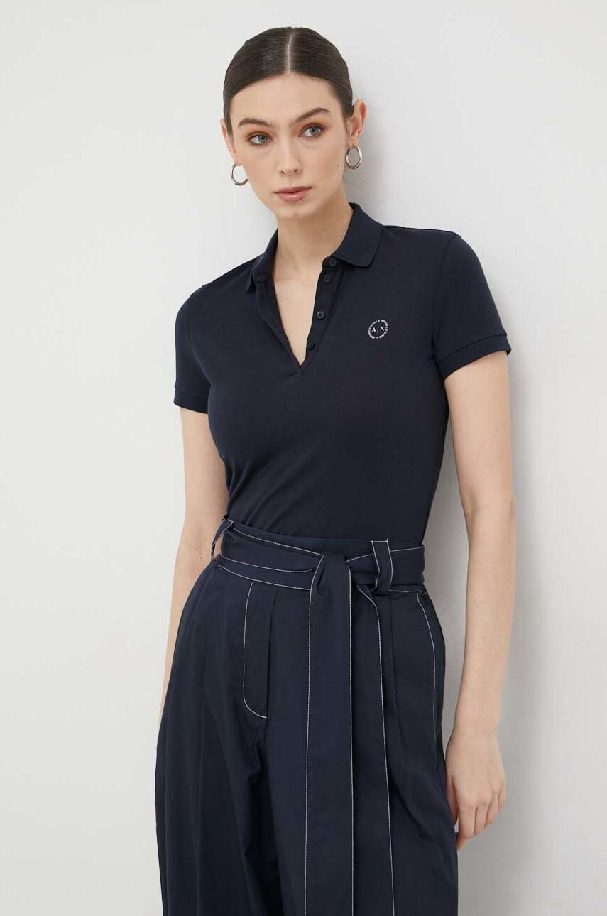Armani Exchange Памучна тениска с яка в тъмносиньо - Pepit.bg