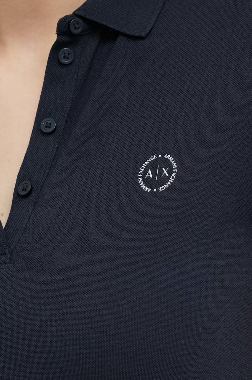 Armani Exchange Памучна тениска с яка в тъмносиньо - Pepit.bg