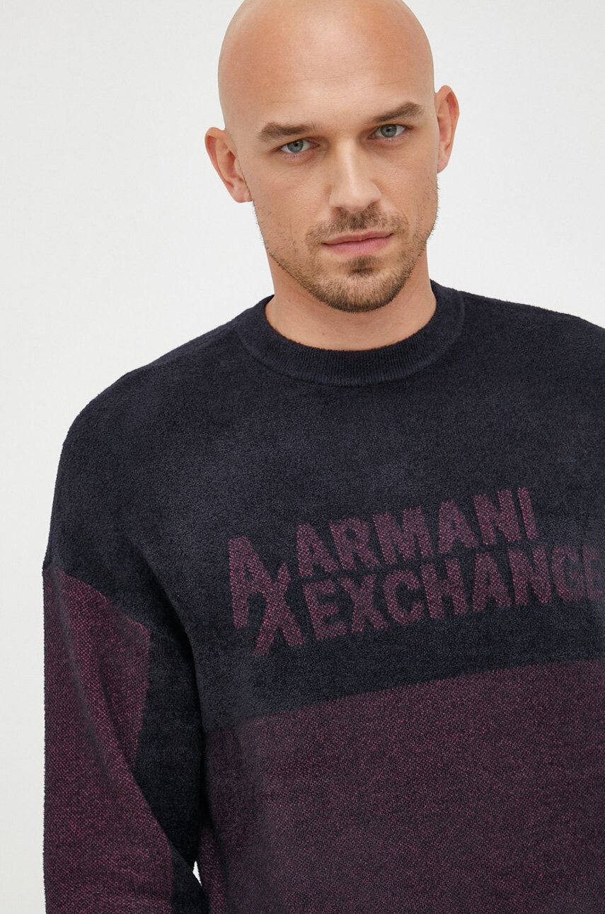 Armani Exchange Пуловер мъжки в тъмносиньо от лека материя - Pepit.bg