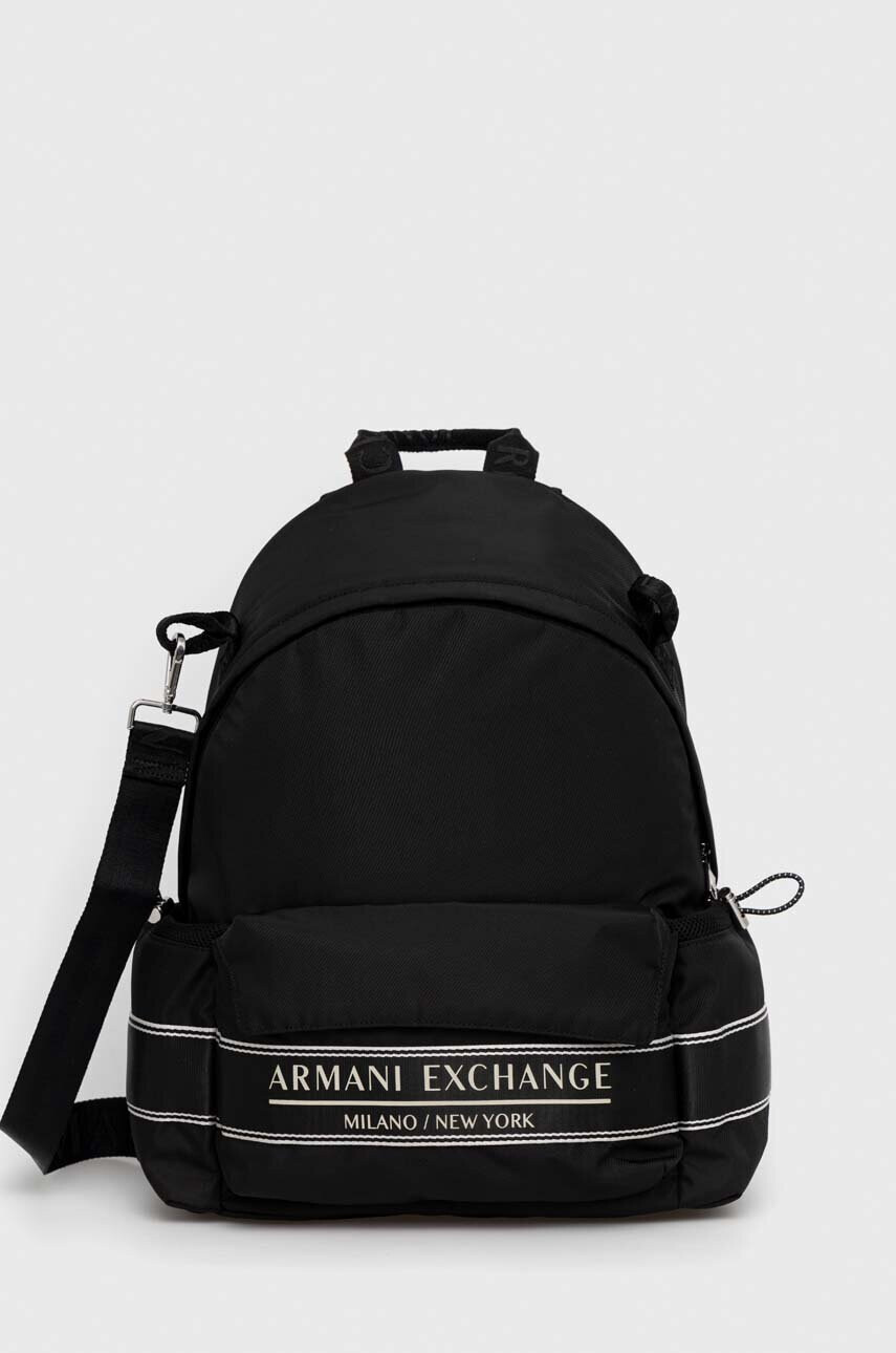 Armani Exchange Раница в черно голям размер с принт - Pepit.bg