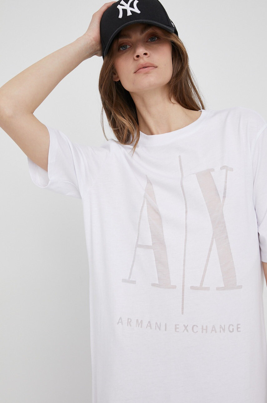 Armani Exchange Рокля в бяло среднодълъг модел със стандартна кройка - Pepit.bg