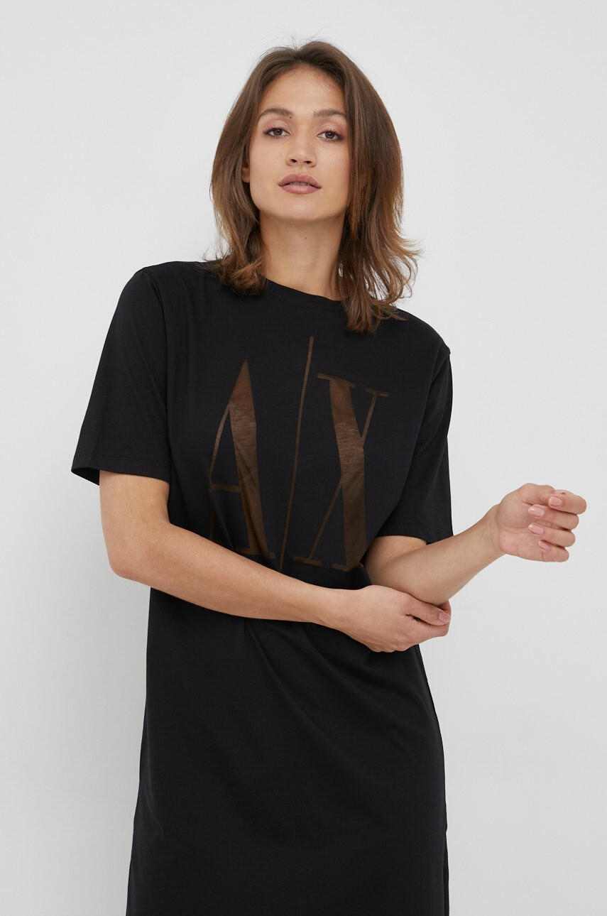 Armani Exchange Рокля в черно среднодълъг модел със стандартна кройка - Pepit.bg