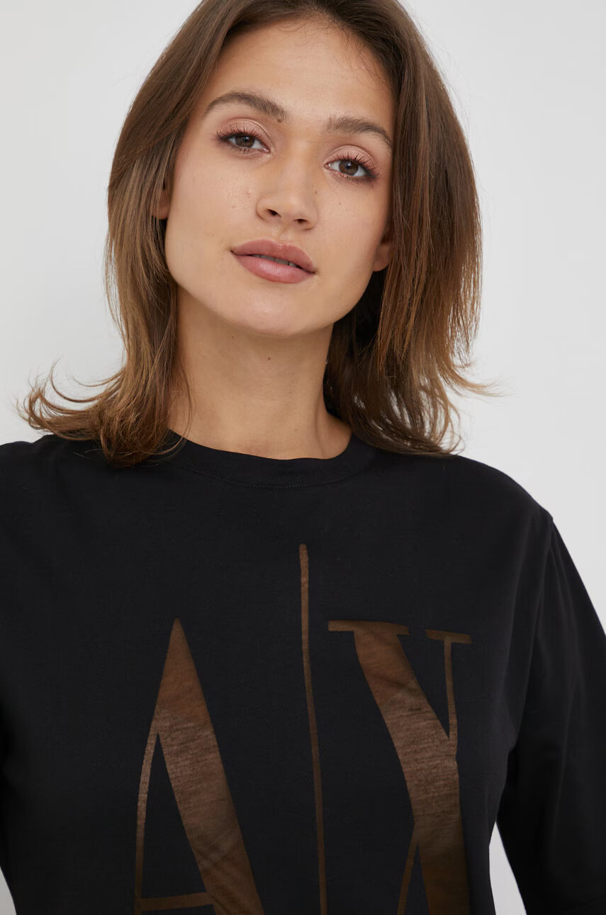 Armani Exchange Рокля в черно среднодълъг модел със стандартна кройка - Pepit.bg
