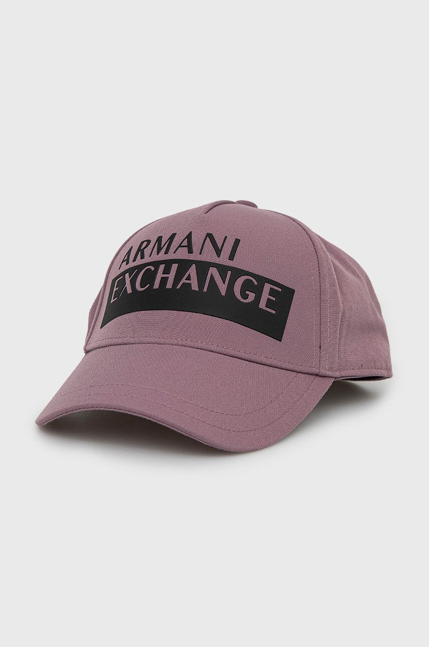 Armani Exchange Шапка с козирка в лилаво с изчистен дизайн - Pepit.bg