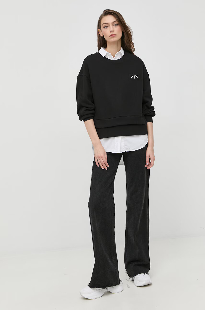 Armani Exchange Суичър мъжки в черно с принт - Pepit.bg
