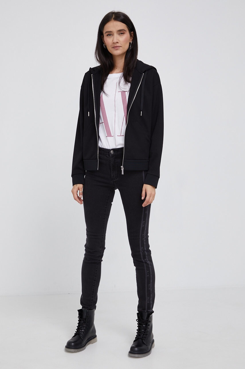 Armani Exchange Суичър дамски в черно с изчистен дизайн - Pepit.bg